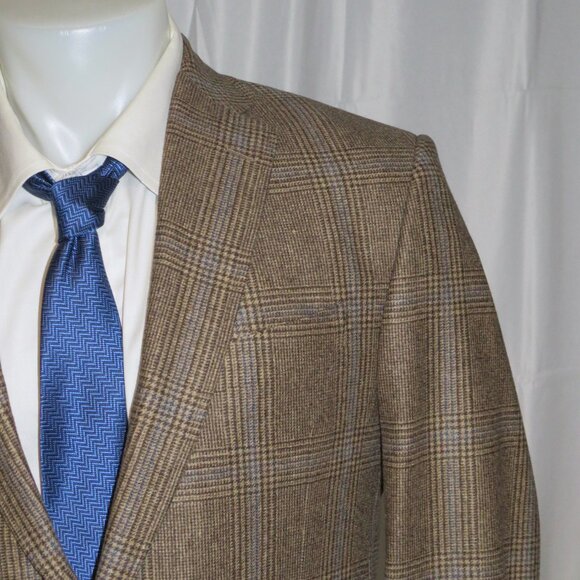 David Lance x Adrian Jules Bespoke Brown Plaid Two Button Sport Coat 42S